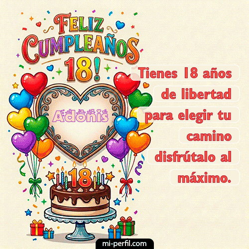 GIF Feliz Cumpleaños Feliz 18 años personalizado con su nombre