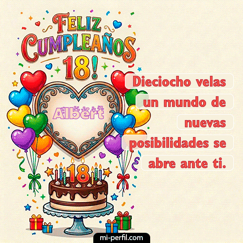 GIF Feliz Cumpleaños Feliz 18 años personalizado con su nombre