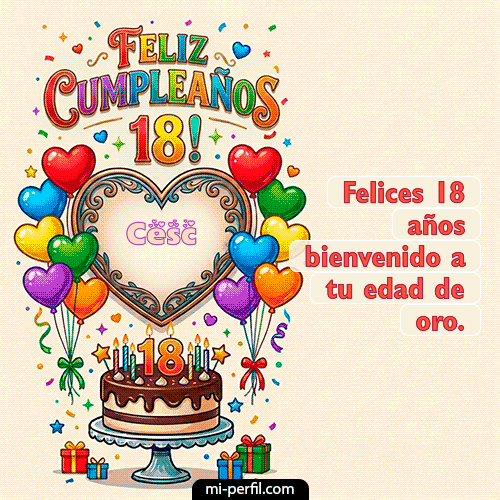 GIF Feliz Cumpleaños Feliz 18 años personalizado con su nombre