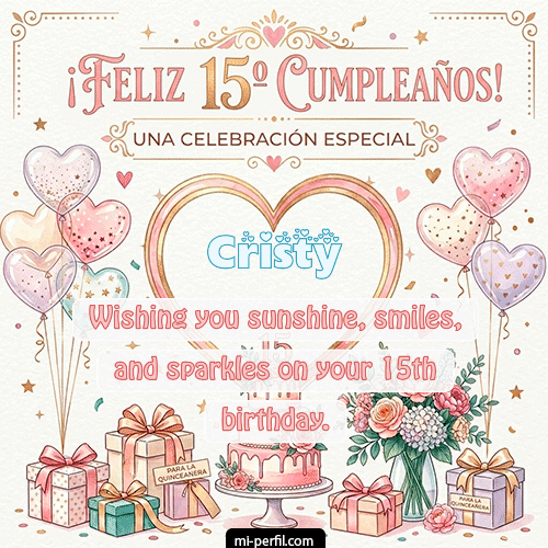 GIF Feliz Cumpleaños Feliz Cumpleaños XV Años personalizado con su nombre