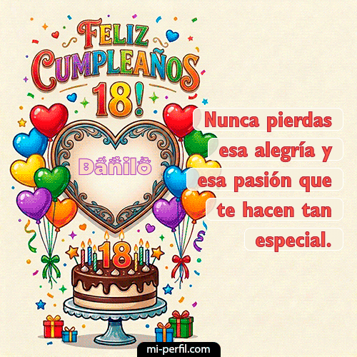 GIF Feliz Cumpleaños Feliz 18 años personalizado con su nombre