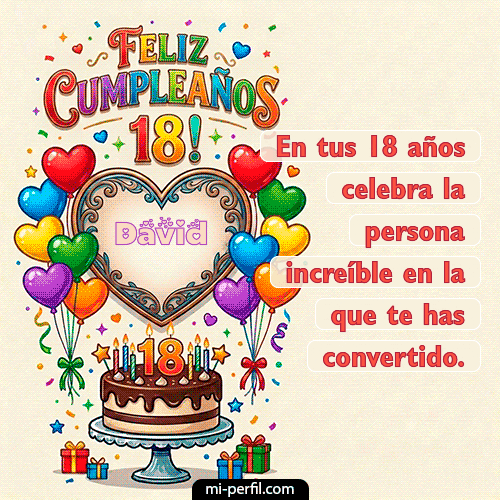 GIF Feliz Cumpleaños Feliz 18 años personalizado con su nombre