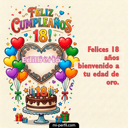 GIF Feliz Cumpleaños Feliz 18 años personalizado con su nombre