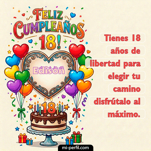 GIF Feliz Cumpleaños Feliz 18 años personalizado con su nombre