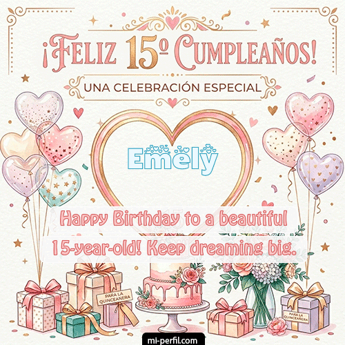 GIF Feliz Cumpleaños Feliz Cumpleaños XV Años personalizado con su nombre