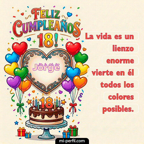 GIF Feliz Cumpleaños Feliz 18 años personalizado con su nombre