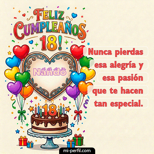 GIF Feliz Cumpleaños Feliz 18 años personalizado con su nombre