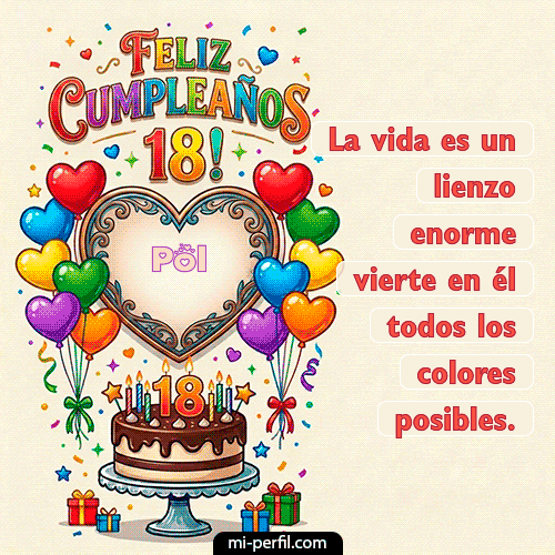 GIF Feliz Cumpleaños Feliz 18 años personalizado con su nombre