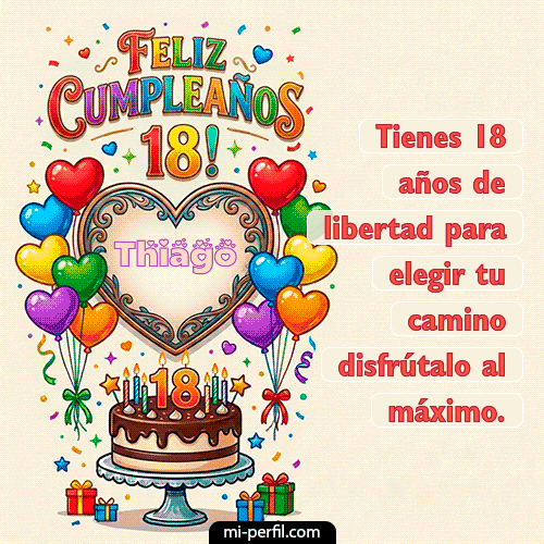 GIF Feliz Cumpleaños Feliz 18 años personalizado con su nombre